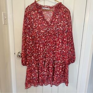 Zara Red Floral Baby Doll Dress Size S+